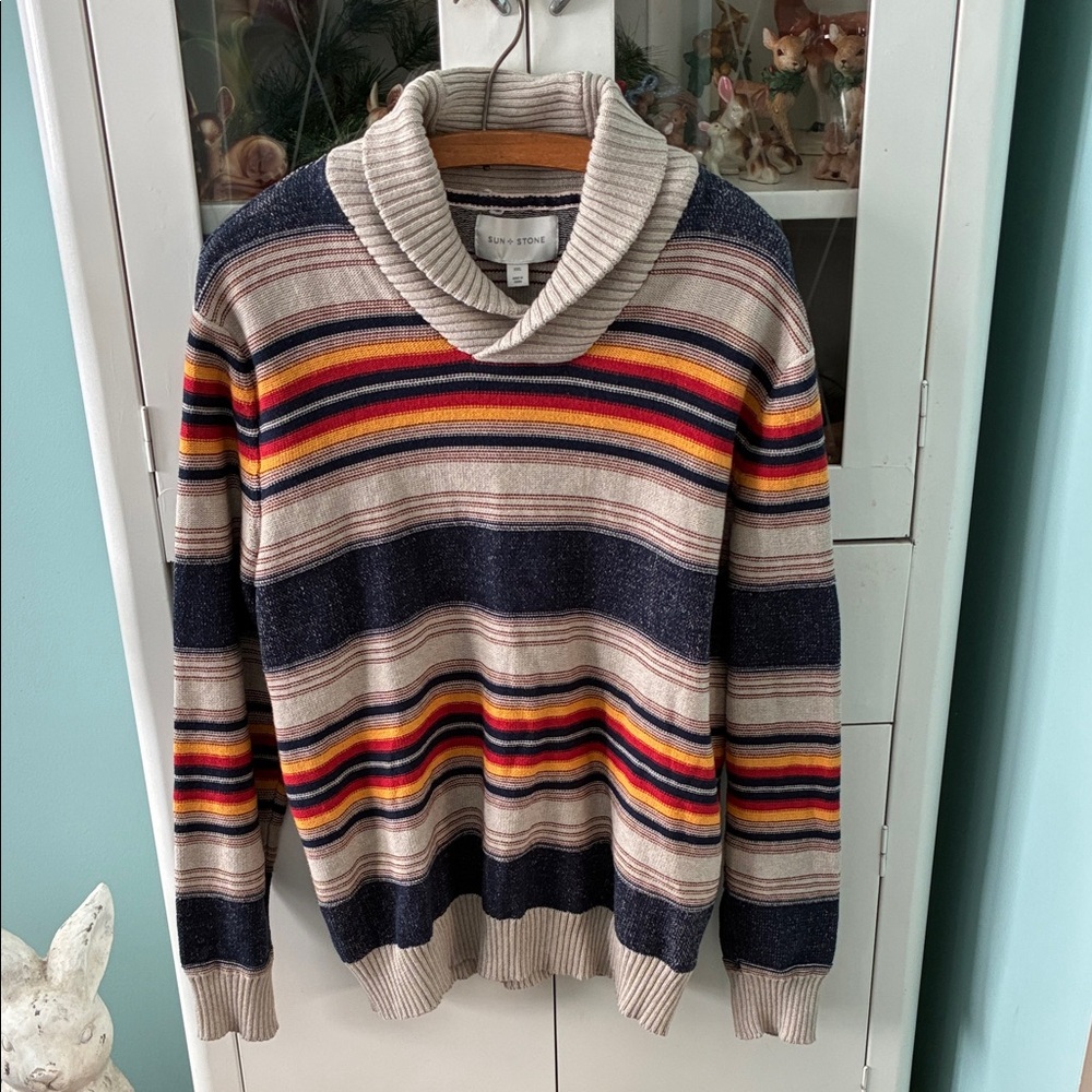 Sun + Stone sz XXL Striped Sweater with Multicolor Design nwt